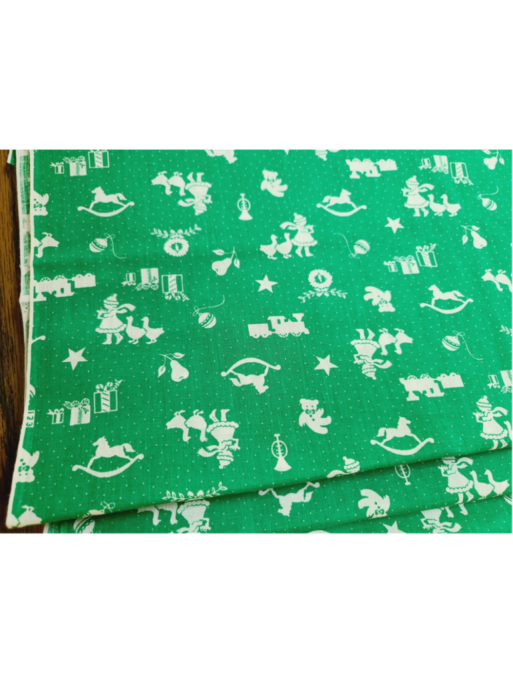 Vintage Christmas Cotton Fabric Wamsutta OTC Green Holiday Print 5 Yds 22" x 44" - Picture 3 of 5